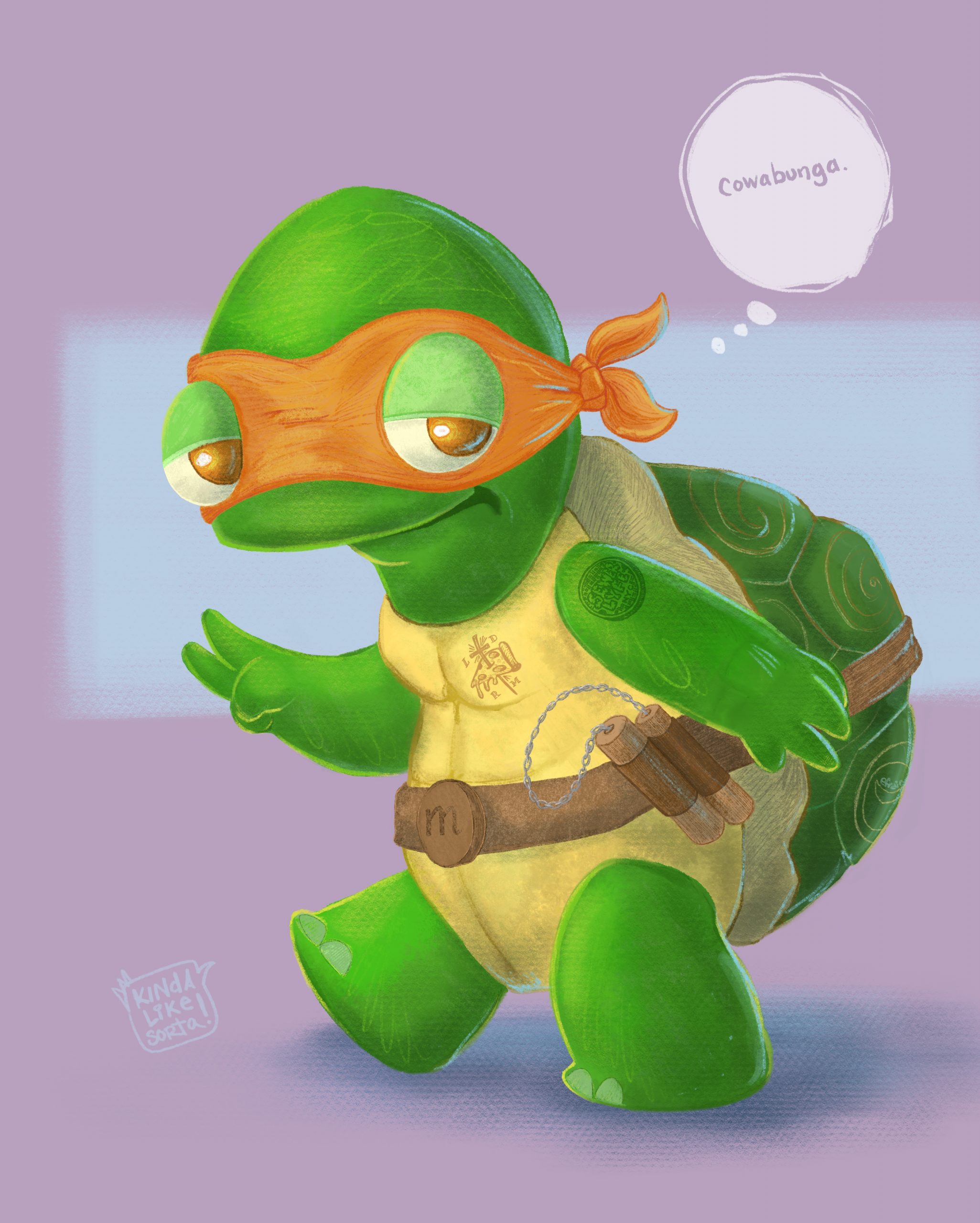 Michelangelo the Ninja Turtle saying "cowabunga"